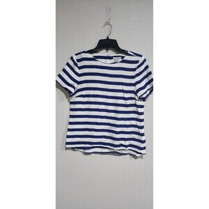 H&M Womens Blue Striped Viscose Blend T-Shirt Size 10 Boat Neck